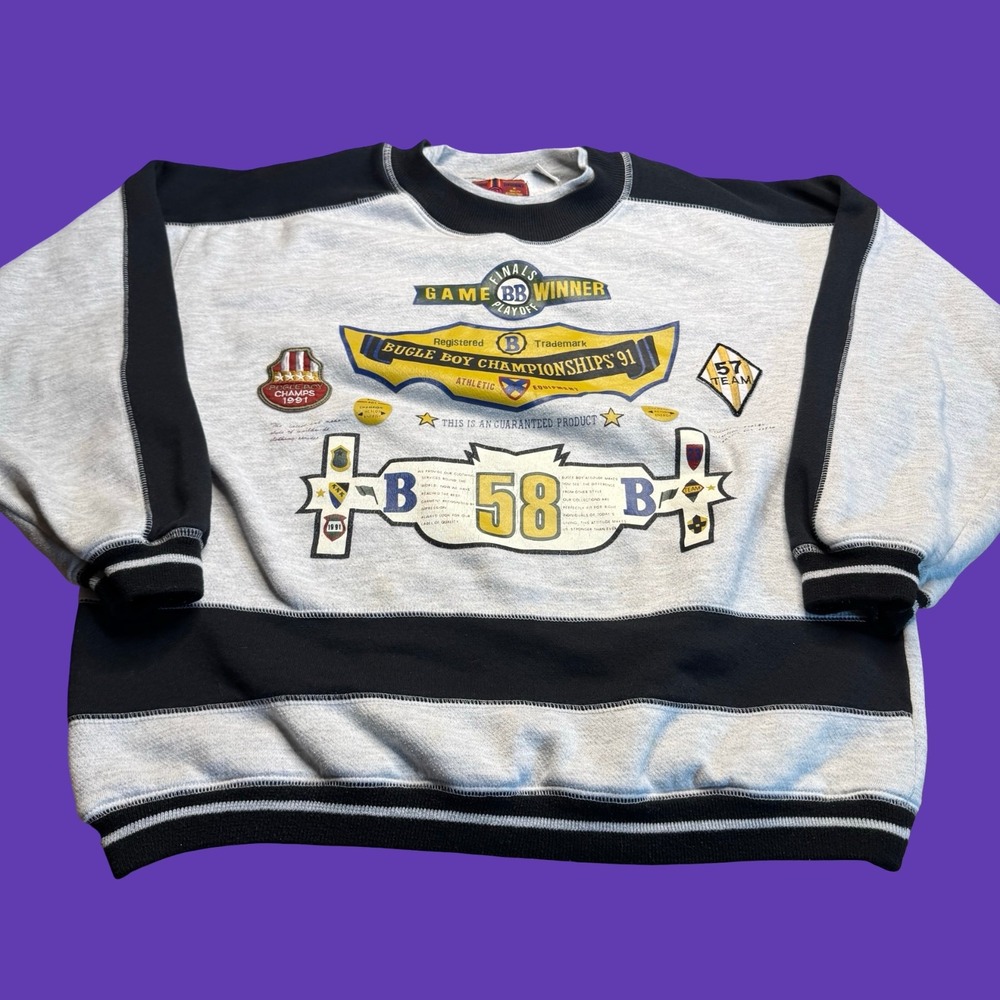 Vintage 1991 Bugle Boy Championships Sweatshirt Mens XL Graphic Colorblock
